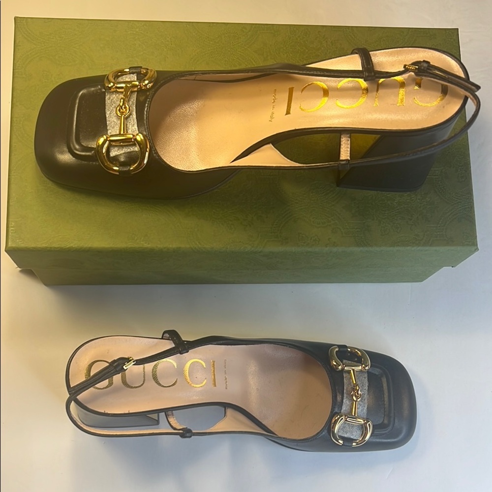 NWT Gucci Horsebit Slingback Pump Leather Heels in Black Women's Shoes Size 41 - Picture 6 of 16